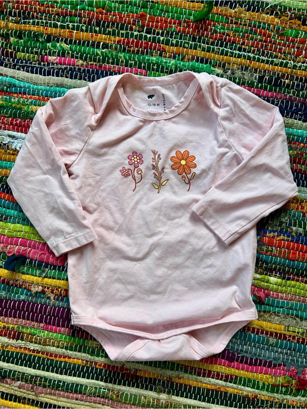 Monica + Andy Pink Floral Graphic Baby Long-Sleeve Bodysuit 12-18 MOS